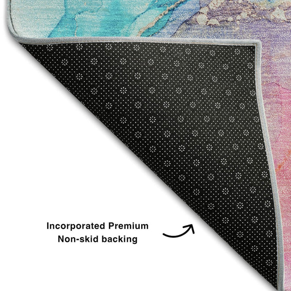 HomeRoots 8' X 10' Abstract Washable Area Rug in Blue, Green & Purple – UV Protected for Family Spaces! 647456