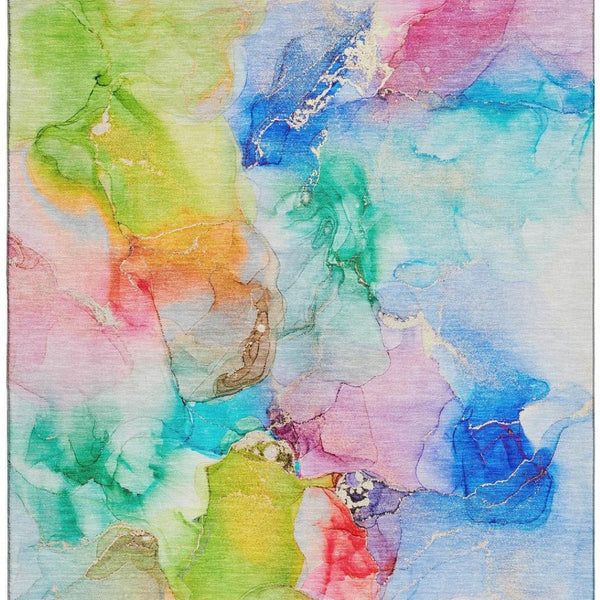 HomeRoots 8' X 10' Abstract Washable Area Rug in Blue, Green & Purple – UV Protected for Family Spaces! 647456