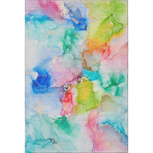 HomeRoots 8' X 10' Abstract Washable Area Rug in Blue, Green & Purple – UV Protected for Family Spaces! 647456