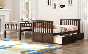 English Elm Twin Over Solid Pine Bunk Bed with Rolling Drawers and Convertible Platform GX000240AAP