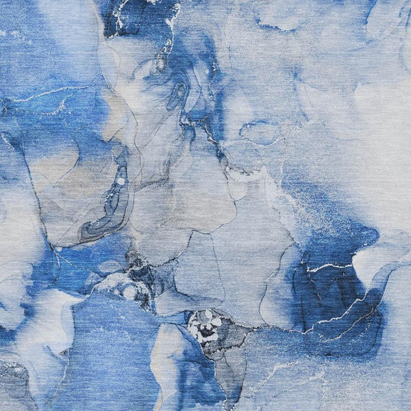 HomeRoots 5' X 8' Navy Blue & Ivory Abstract Washable Area Rug - Stylish, Stain-Resistant, UV Protected Design 647460