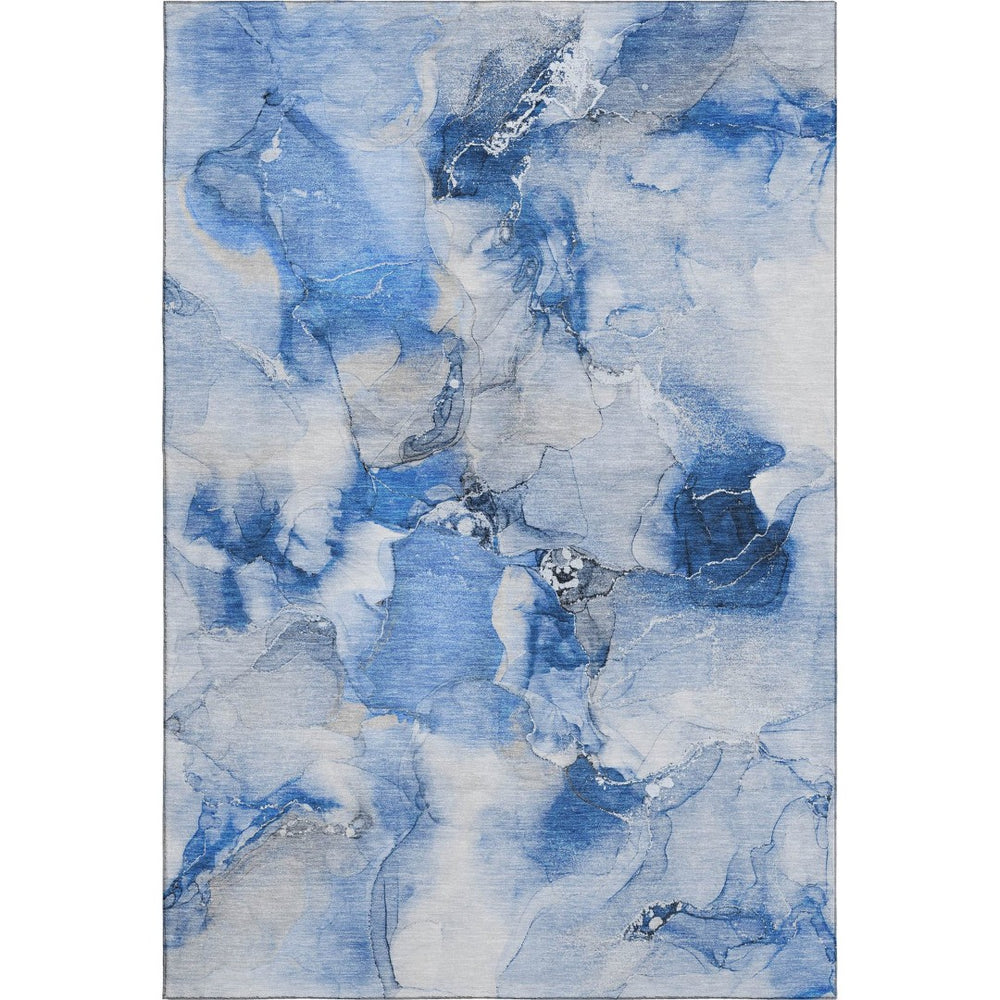 HomeRoots 8' X 10' Navy Blue & Ivory Abstract Area Rug – Washable, UV-Protected, Durable for Busy Homes 647462