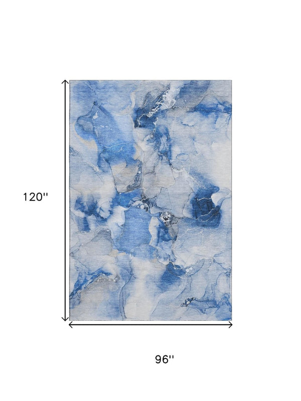 HomeRoots 8' X 10' Navy Blue & Ivory Abstract Area Rug – Washable, UV-Protected, Durable for Busy Homes 647462
