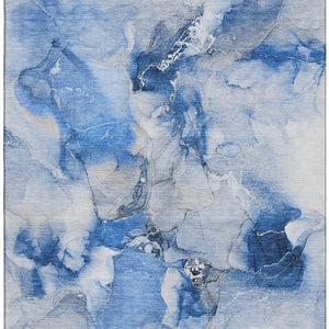 HomeRoots 10' X 14' Navy Blue And Ivory Abstract Area Rug - Durable, Washable, UV-Protected, Perfect for Families 647464