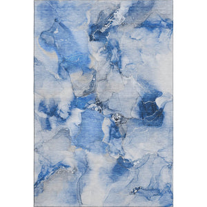 HomeRoots 10' X 14' Navy Blue And Ivory Abstract Area Rug - Durable, Washable, UV-Protected, Perfect for Families 647464