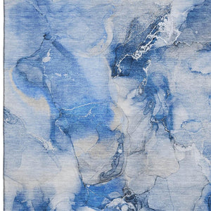 HomeRoots 10' X 14' Navy Blue And Ivory Abstract Area Rug - Durable, Washable, UV-Protected, Perfect for Families 647464
