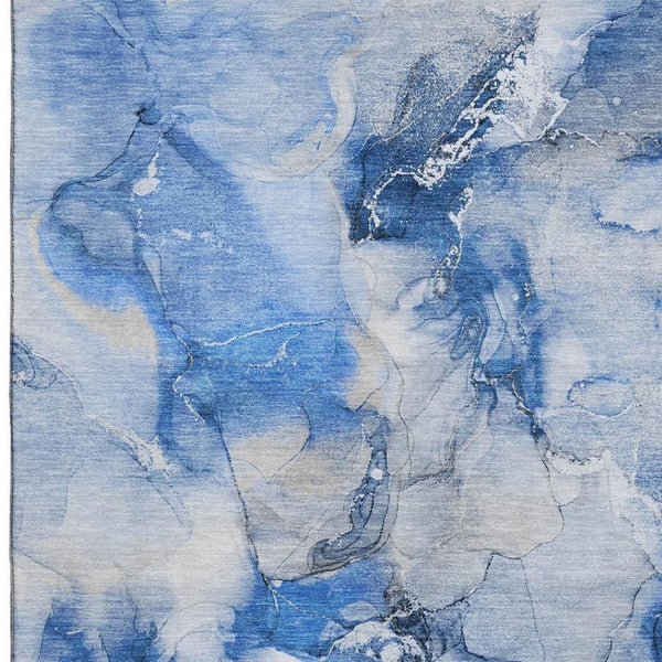 HomeRoots 10' X 14' Navy Blue And Ivory Abstract Area Rug - Durable, Washable, UV-Protected, Perfect for Families 647464