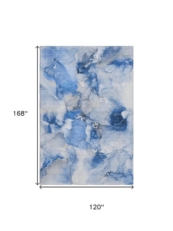 HomeRoots 10' X 14' Navy Blue And Ivory Abstract Area Rug - Durable, Washable, UV-Protected, Perfect for Families 647464