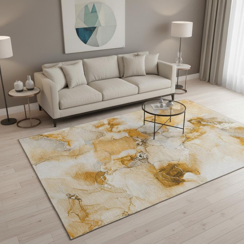 HomeRoots 5' X 8' Vibrant Orange and Ivory Abstract Area Rug – Washable, UV Protected, Stain Resistant Design! 647466