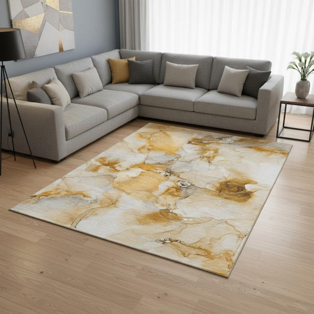 HomeRoots 8' X 10' Vibrant Orange & Ivory Abstract Washable Area Rug with UV Protection for Busy Homes 647468