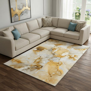 HomeRoots 9' X 12' Orange and Ivory Abstract Area Rug - Durable, Washable, UV-Protected for Modern Homes 647469