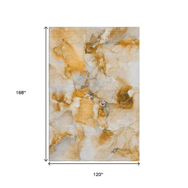 HomeRoots 10' X 14' Orange & Ivory Abstract Washable Area Rug - Stylish, Durable, UV Protected for Busy Homes 647470