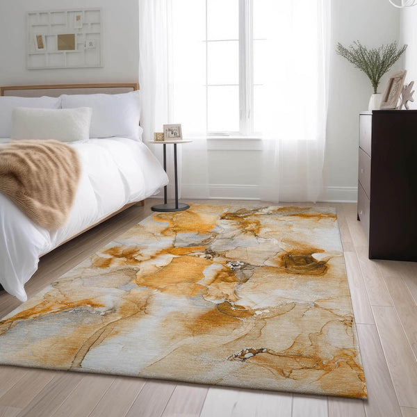 HomeRoots 10' X 14' Orange & Ivory Abstract Washable Area Rug - Stylish, Durable, UV Protected for Busy Homes 647470