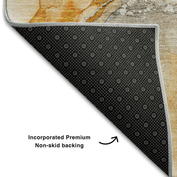 HomeRoots 10' X 14' Orange & Ivory Abstract Washable Area Rug - Stylish, Durable, UV Protected for Busy Homes 647470