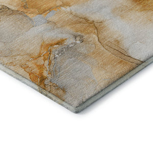 HomeRoots 10' X 14' Orange & Ivory Abstract Washable Area Rug - Stylish, Durable, UV Protected for Busy Homes 647470