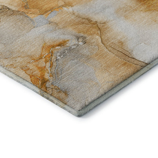 HomeRoots 10' X 14' Orange & Ivory Abstract Washable Area Rug - Stylish, Durable, UV Protected for Busy Homes 647470