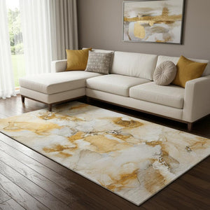 HomeRoots 10' X 14' Orange & Ivory Abstract Washable Area Rug - Stylish, Durable, UV Protected for Busy Homes 647470