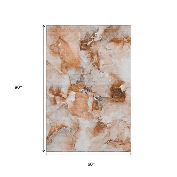 HomeRoots 5' X 8' Modern Rust and Ivory Abstract Area Rug - Washable, UV-Resistant, Ideal for High-Traffic Spaces 647472
