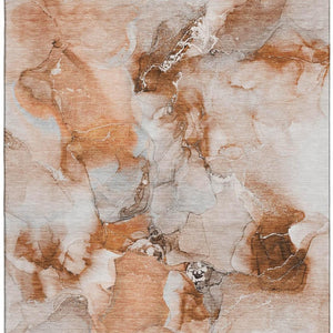 HomeRoots 5' X 8' Modern Rust and Ivory Abstract Area Rug - Washable, UV-Resistant, Ideal for High-Traffic Spaces 647472