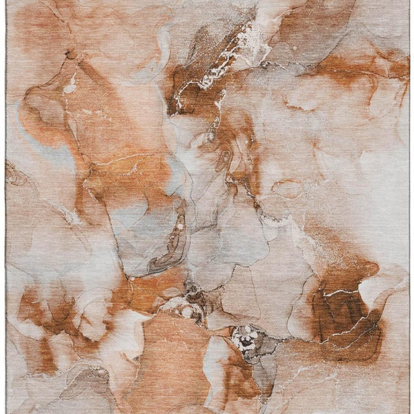 HomeRoots 5' X 8' Modern Rust and Ivory Abstract Area Rug - Washable, UV-Resistant, Ideal for High-Traffic Spaces 647472