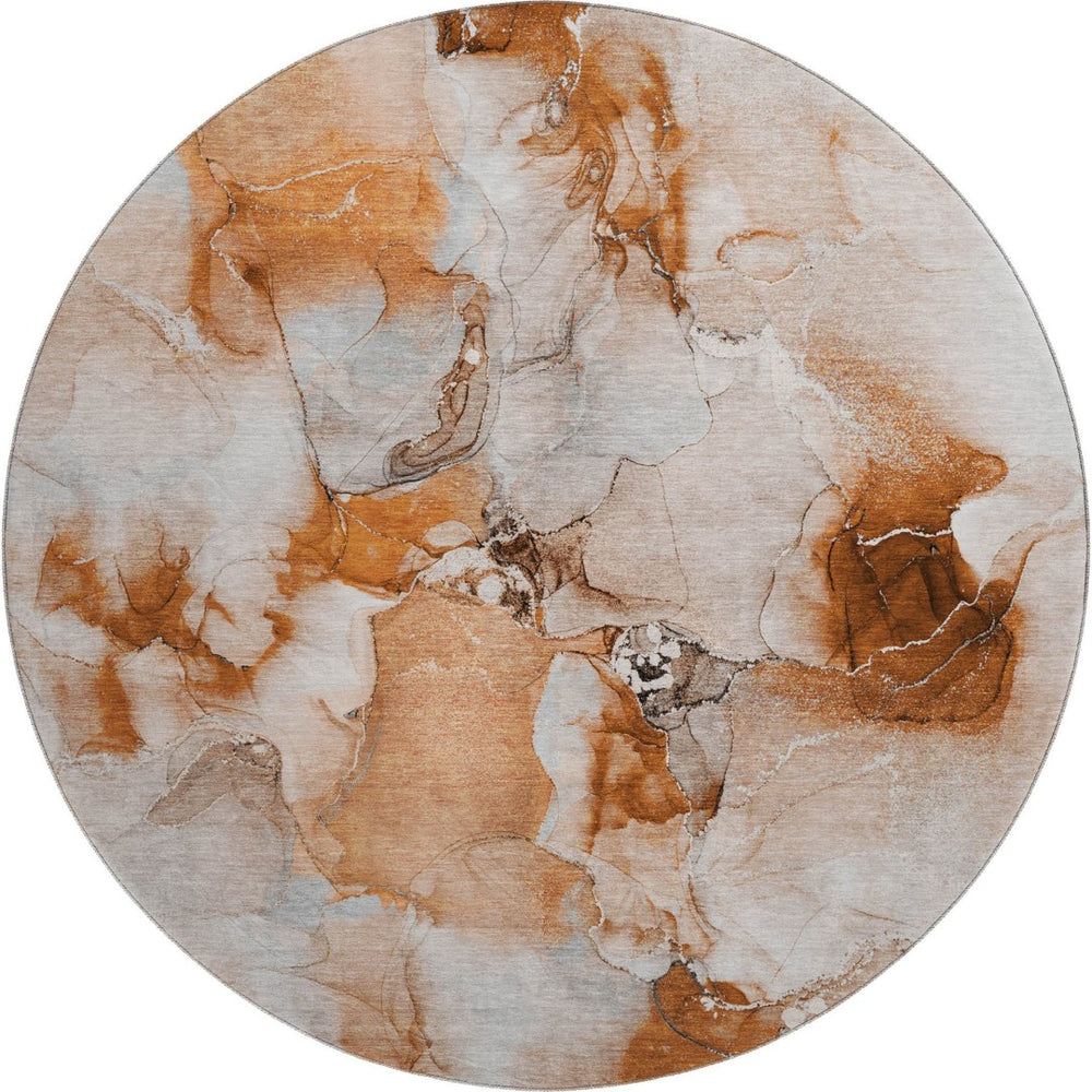 HomeRoots 8' Rust and Ivory Abstract Washable Round Rug - Stylish, Durable, UV-Protected for Busy Homes 647473