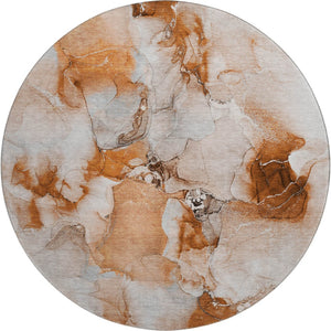 HomeRoots 8' Rust and Ivory Abstract Washable Round Rug - Stylish, Durable, UV-Protected for Busy Homes 647473