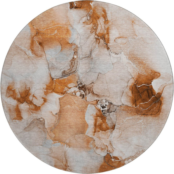 HomeRoots 8' Rust and Ivory Abstract Washable Round Rug - Stylish, Durable, UV-Protected for Busy Homes 647473