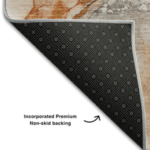 HomeRoots 8' Rust and Ivory Abstract Washable Round Rug - Stylish, Durable, UV-Protected for Busy Homes 647473
