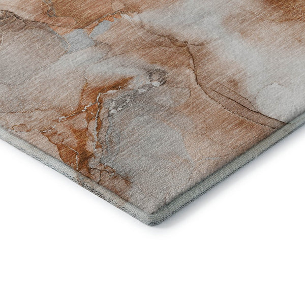 HomeRoots 8' Rust and Ivory Abstract Washable Round Rug - Stylish, Durable, UV-Protected for Busy Homes 647473