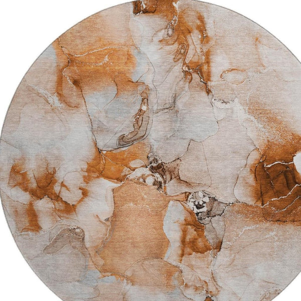 HomeRoots 8' Rust and Ivory Abstract Washable Round Rug - Stylish, Durable, UV-Protected for Busy Homes 647473