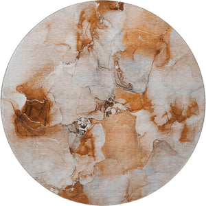 HomeRoots 8' Rust and Ivory Abstract Washable Round Rug - Stylish, Durable, UV-Protected for Busy Homes 647473