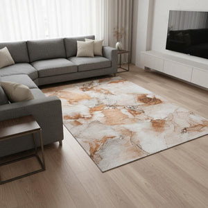 HomeRoots 8' X 10' Stylish Rust and Ivory Abstract Washable Area Rug with UV Protection for Busy Homes 647474