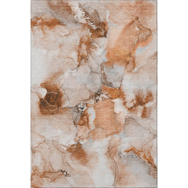 HomeRoots 9' X 12' Contemporary Rust and Ivory Abstract Area Rug - Washable, UV-Protected, Stain-Resistant Design 647475