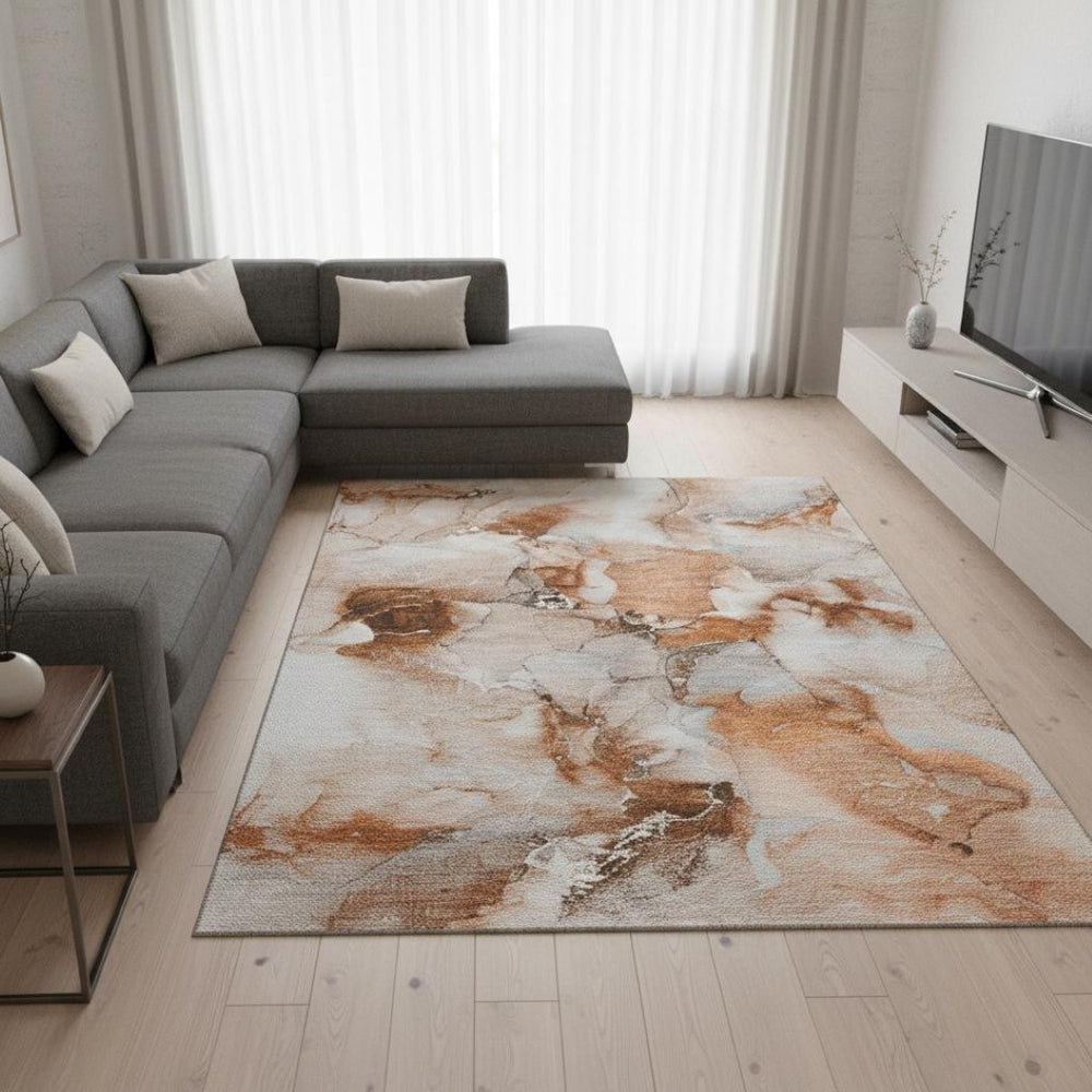 HomeRoots 10' x 14' Washable Area Rug in Rust & Ivory — Durable, UV-Protected, Stain-Resistant Design for Homes 647476