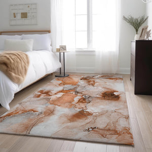HomeRoots 10' x 14' Washable Area Rug in Rust & Ivory — Durable, UV-Protected, Stain-Resistant Design for Homes 647476