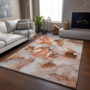 HomeRoots 10' x 14' Washable Area Rug in Rust & Ivory — Durable, UV-Protected, Stain-Resistant Design for Homes 647476