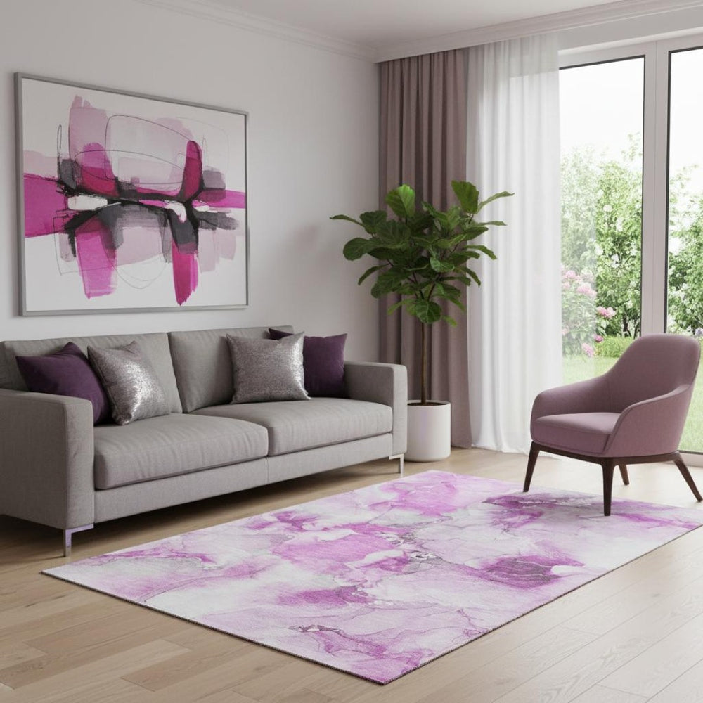 HomeRoots 5' X 8' Pink And Ivory Abstract Area Rug - Stylish, Washable, UV-Protected for Modern Spaces! 647478