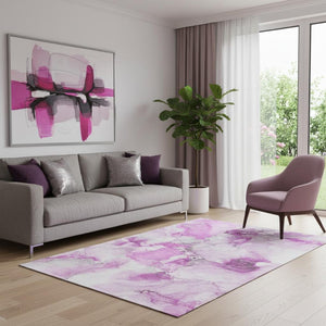 HomeRoots 5' X 8' Pink And Ivory Abstract Area Rug - Stylish, Washable, UV-Protected for Modern Spaces! 647478
