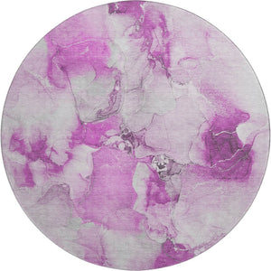 HomeRoots 8' Pink And Ivory Abstract Round Rug - Washable, UV-Protected, Durable for High Traffic Homes! 647479