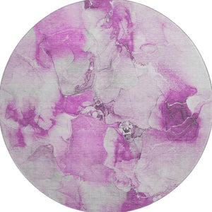 HomeRoots 8' Pink And Ivory Abstract Round Rug - Washable, UV-Protected, Durable for High Traffic Homes! 647479