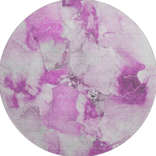 HomeRoots 8' Pink And Ivory Abstract Round Rug - Washable, UV-Protected, Durable for High Traffic Homes! 647479