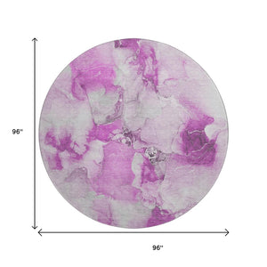 HomeRoots 8' Pink And Ivory Abstract Round Rug - Washable, UV-Protected, Durable for High Traffic Homes! 647479