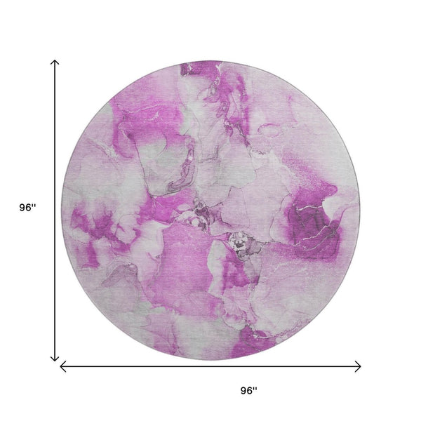 HomeRoots 8' Pink And Ivory Abstract Round Rug - Washable, UV-Protected, Durable for High Traffic Homes! 647479