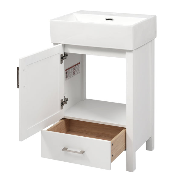 English Elm 20.28'' 20.28" Modern Bathroom Vanity with Ceramic Sink, Solid Wood Frame, Soft-Close Drawer & Cabinet - Space-Saving Design White N729P277755K