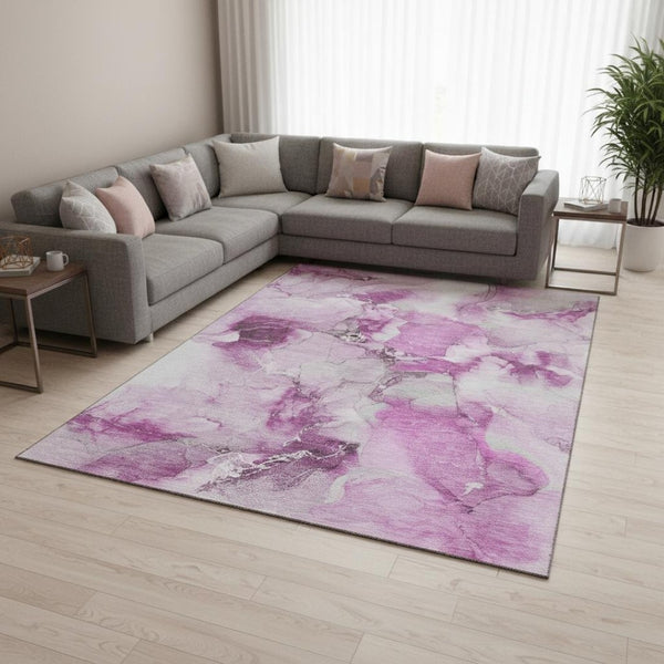 HomeRoots 8' X 10' Pink And Ivory Abstract Washable Area Rug - UV Protected, Durable, Stylish for Any Room 647480