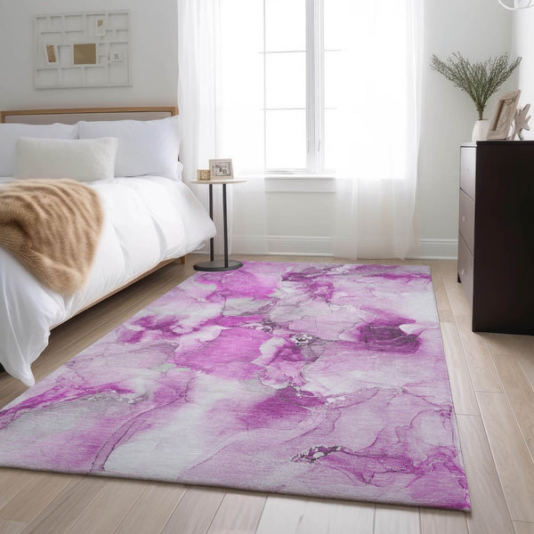 HomeRoots 8' X 10' Pink And Ivory Abstract Washable Area Rug - UV Protected, Durable, Stylish for Any Room 647480