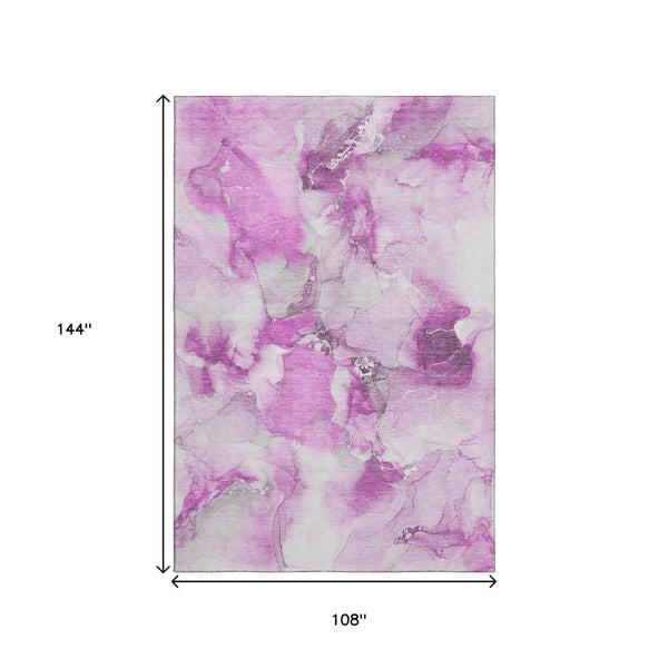 HomeRoots 9' X 12' Pink & Ivory Abstract Area Rug - Washable, UV Protected, Stain Resistant for Durability 647481