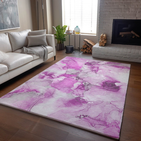 HomeRoots 9' X 12' Pink & Ivory Abstract Area Rug - Washable, UV Protected, Stain Resistant for Durability 647481