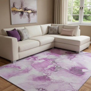 HomeRoots 10' X 14' Pink and Ivory Abstract Area Rug - Washable, UV Protected, Stylish Comfort for Every Room 647482
