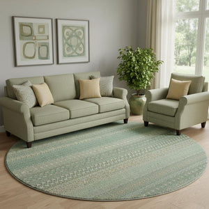 HomeRoots 8' Fern Green and Ivory Striped Washable Rug - UV Protected, Stain-Resistant, Ideal for Any Space! 647485